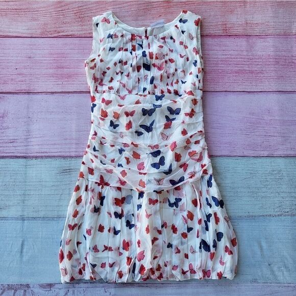 Ainea White Butterfly Print Gathered Flounce‎ Ruffle Mini Dress Size IT40/S US - Picture 1 of 7